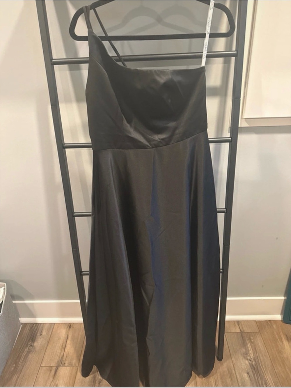Black Satin One-Shoulder Bridesmaid Dress or Evening Dress